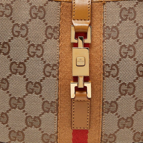 GUCCI Beige/Brown GG Canvas and Leather Small Jackie Hobo - Picture 6 of 8